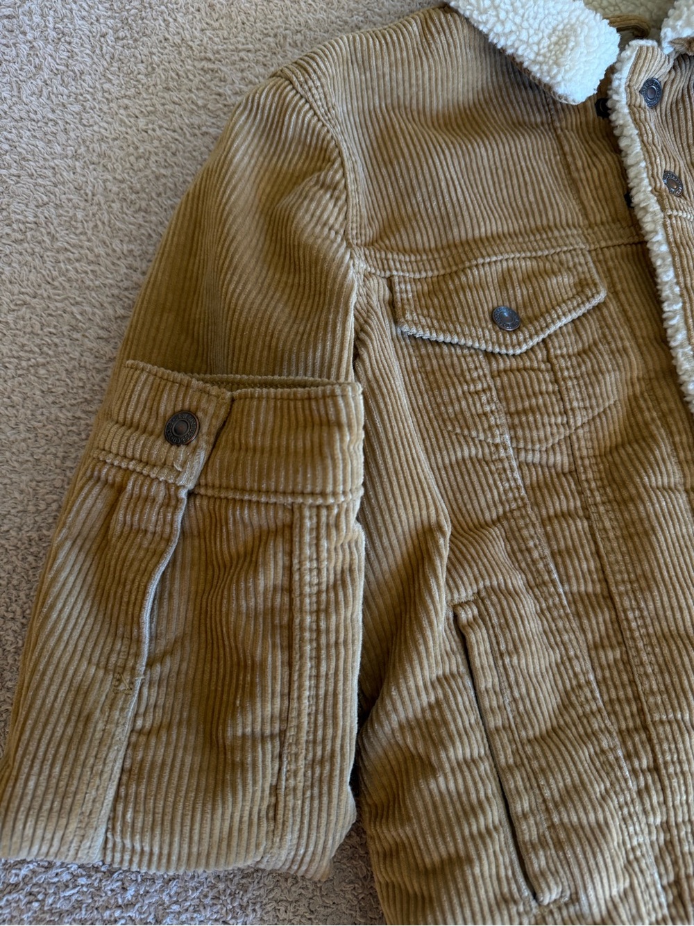 Levi's Sherpa Trucker Jacket Corduroy Tan Beige Size XS